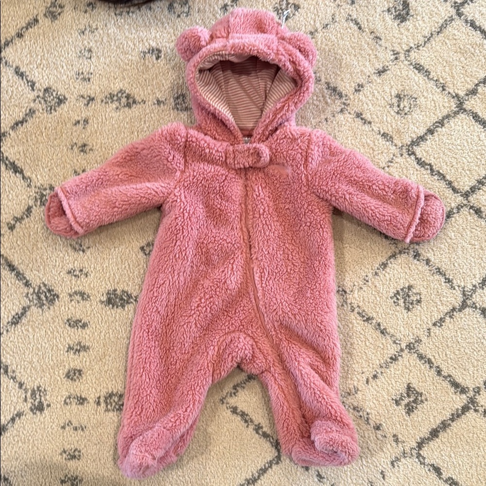 Pink Fleece Footie One Piece with Hood